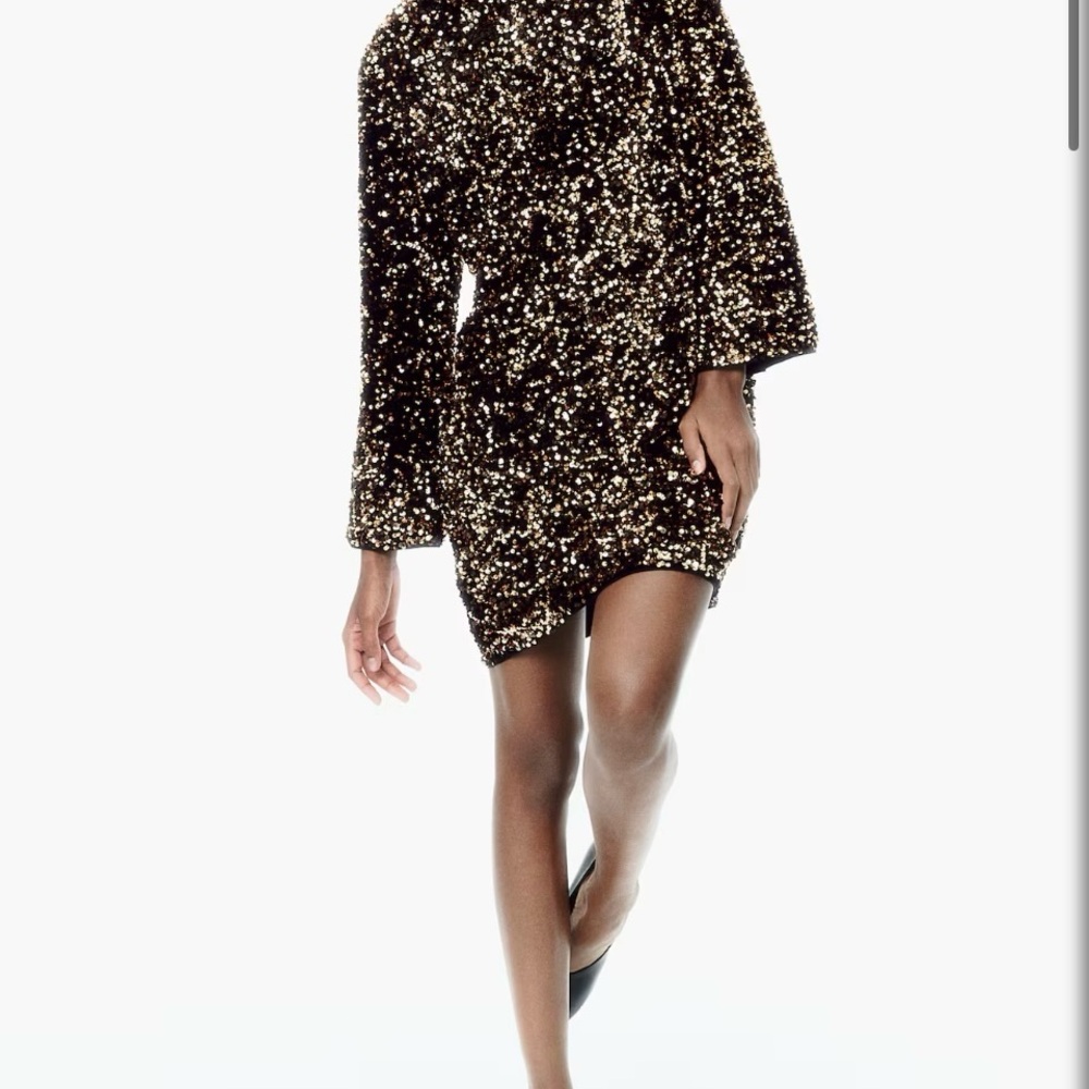H&M Viral gold/brown A-line sequin dress NWT